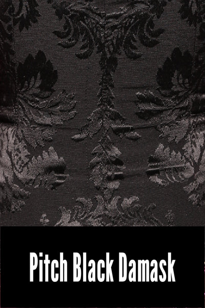 04. Overbust Corset w/Arch Collar Pitch Black Damask - The Amaranth & Aster Collection