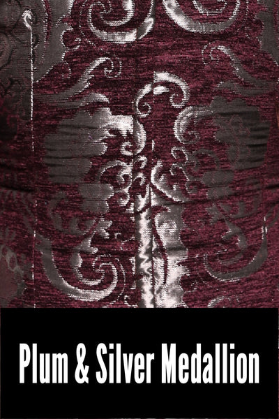 05. Overbust Corset w/Arch Collar In Plum and Silver Medallion - The Amaranth & Aster Collection