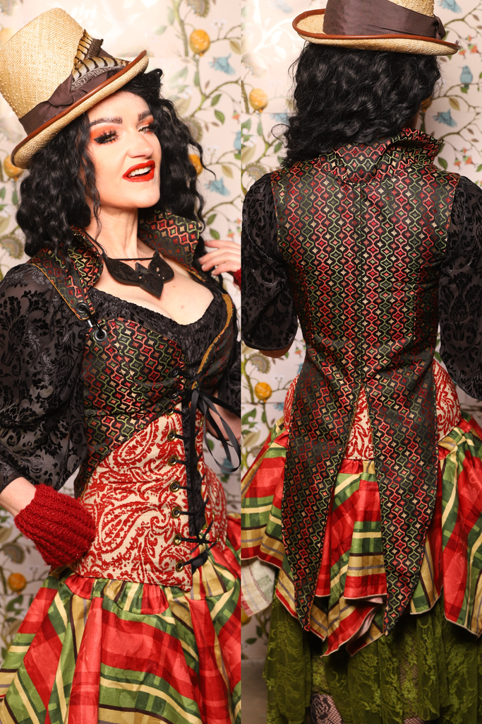 Tailed Cropped Overbust in Troubadour Jacquard - The Wandering Minstrel Collection