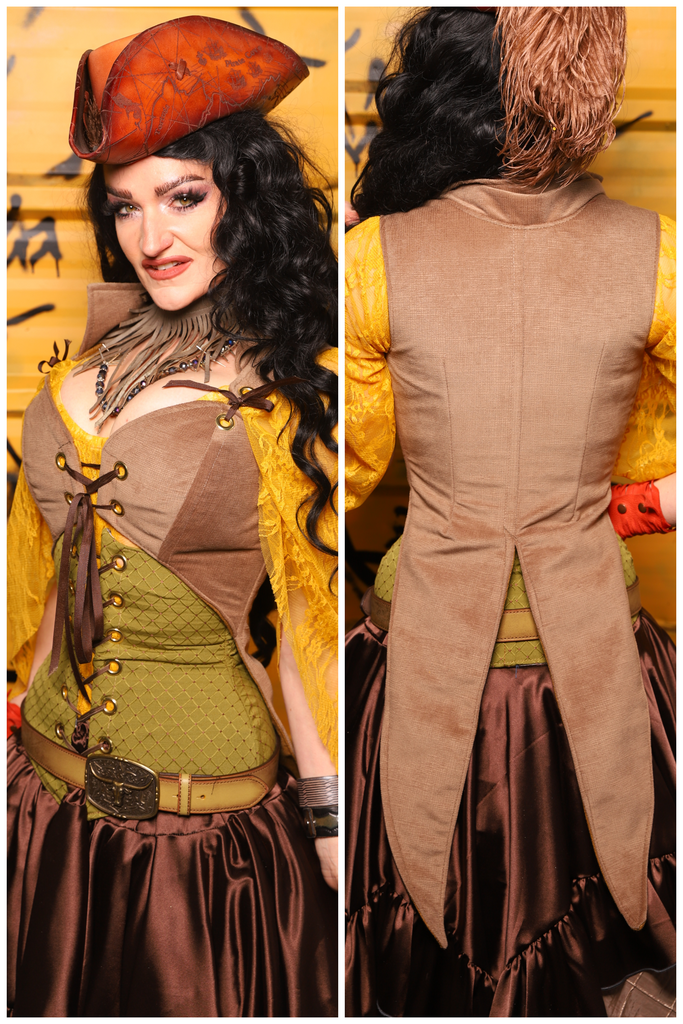 Tailed Cropped Overbust in Tan Sand Velvet -  THE SWASHBUCKLERS: PART 1