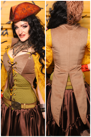 14. Tailed Cropped Overbust in Tan Sand Velvet -  THE SWASHBUCKLERS: PART 1