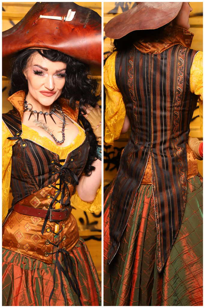 Tailed Cropped Overbust in Tar & Rum Stripe -  THE SWASHBUCKLERS: PART 1