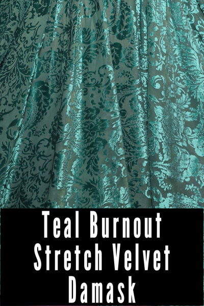 Turban Head Wrap in Teal Burnout Stretch Velvet Damask - The Magic Carpet Ride Collection
