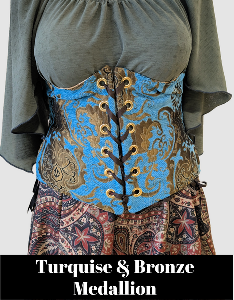 2 COLOR VARIANTS! Petite Wench Corset in Mint Tiles  & Turquoise & Gold Medallion- The "Fairy Flea Market" Collection