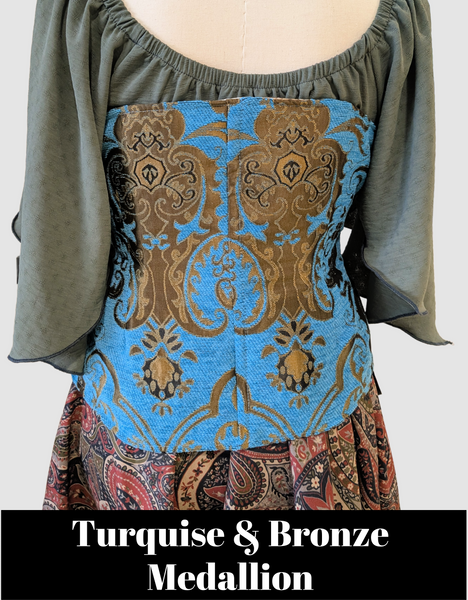 2 COLOR VARIANTS! Petite Wench Corset in Mint Tiles  & Turquoise & Gold Medallion- The "Fairy Flea Market" Collection