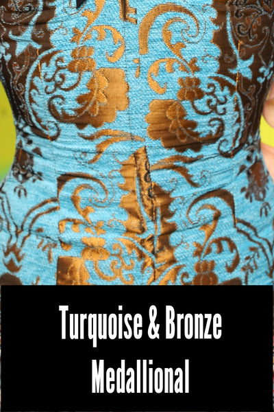 46. Wench Corset in Turquoise & Bronze Medallion - The Minerally Mine Collection