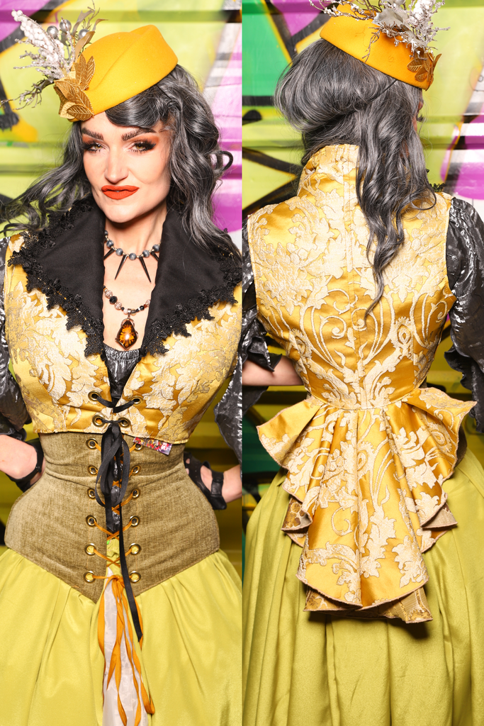 48. Wren Overbust Vest in Belle Gold Damask - The Wrenfaire Collection