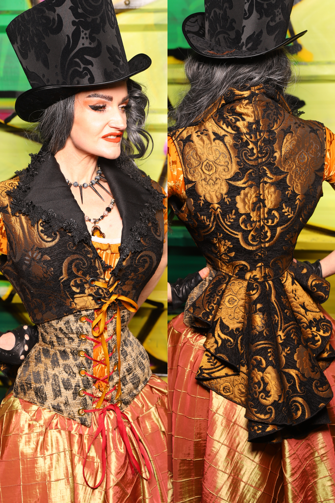 Wren Overbust Vest in Black and Gold Medallion - The Wrenfaire Collection