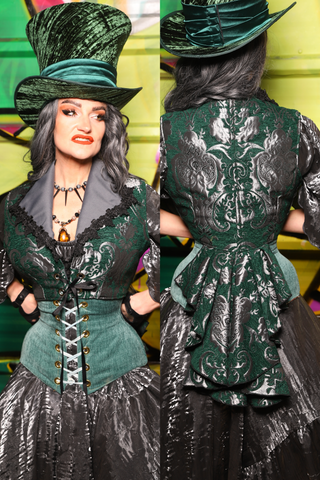 52. Wren Overbust Vest in Emerald and Silver Medallion - The Wrenfaire Collection