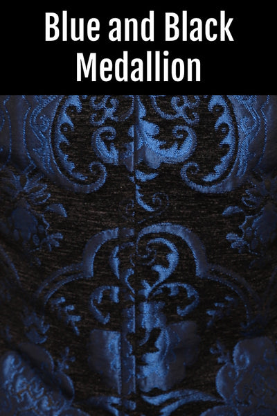 Maiden Petite Bodice Corset in Azure Heraldry/ Blue and Black Medallion - The Dark Waters Collection