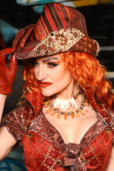 Cowboy Hat in Rust & Rum Stripe - The "Ensembled in Embers" Collection