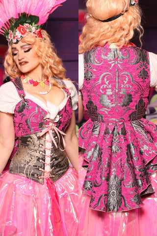 Cropped Courtier w/ Wren Tail in Pink & Silver Medallion - The Dragon Fruit Diva Collection