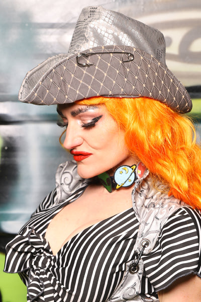 Cowboy Hat in Silver Snake - The Gilded Galaxy Collection