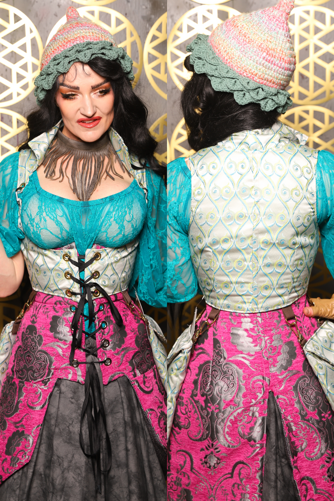 Cropped Vixen w/hardware *AND POCKETS* in Mint Freakshow Jacquard - The “Pick Pocket Princess” Collection