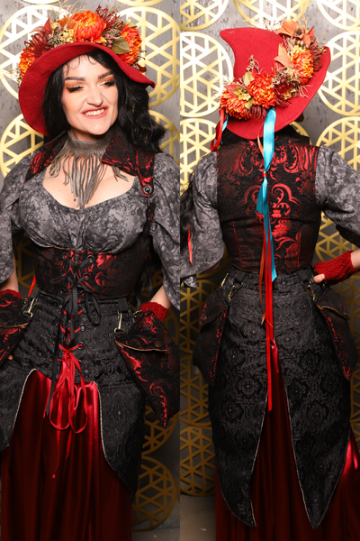 Cropped Vixen w/hardware *AND POCKETS* in Crimson and Black Medallion - The “Pick Pocket Princess” Collection