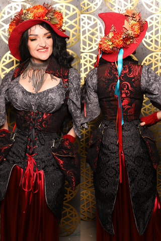 09. Cropped Vixen w/hardware *AND POCKETS* in Crimson and Black Medallion - The “Pick Pocket Princess” Collection