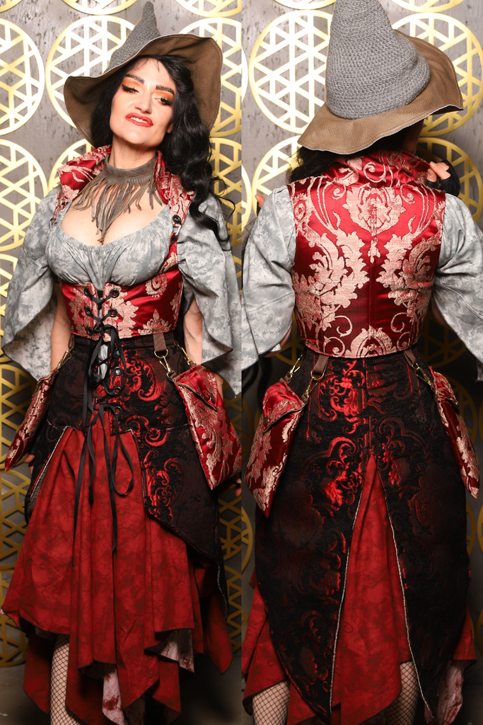 Cropped Vixen w/hardware *AND POCKETS* in Cranberry Damask with Pockets - The “Pick Pocket Princess” Collection