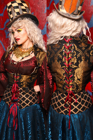 Duality Cropped Corset in Black & Gold Medallion - The Checkered Past Collection