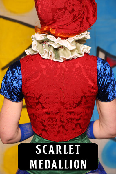 *2 VARIANTS!* Cropped Marie Corset in Crimson & Black Medallion/Scarlet Medallion - "Crows & Cardinal Collection"