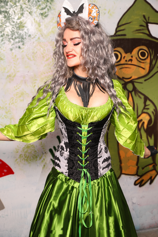 Courtier Overbust in Black Filigree Jacquard w/The Moon & the Raven Front Panels - Spooky Saturday Part 4