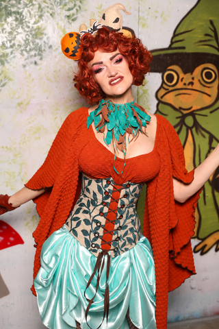 Wench Underbust Corset in Weathered Gray Canvas w/ Blue Laurel Front Panels - Spooky Saturday Part 3