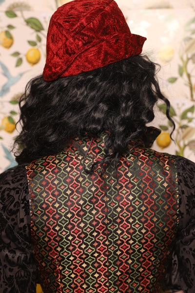 Garrison Hat w/Brim in Crimson Diamond Upholstery/ AND Garrison Hat w/Brim in Troubadour Jacquard - The Wandering Minstrel Collection
