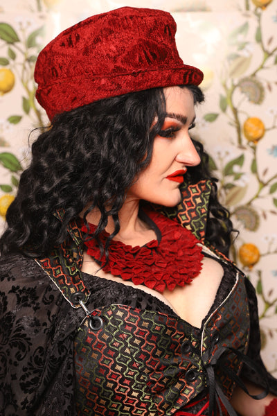 Garrison Hat w/Brim in Crimson Diamond Upholstery/ AND Garrison Hat w/Brim in Troubadour Jacquard - The Wandering Minstrel Collection
