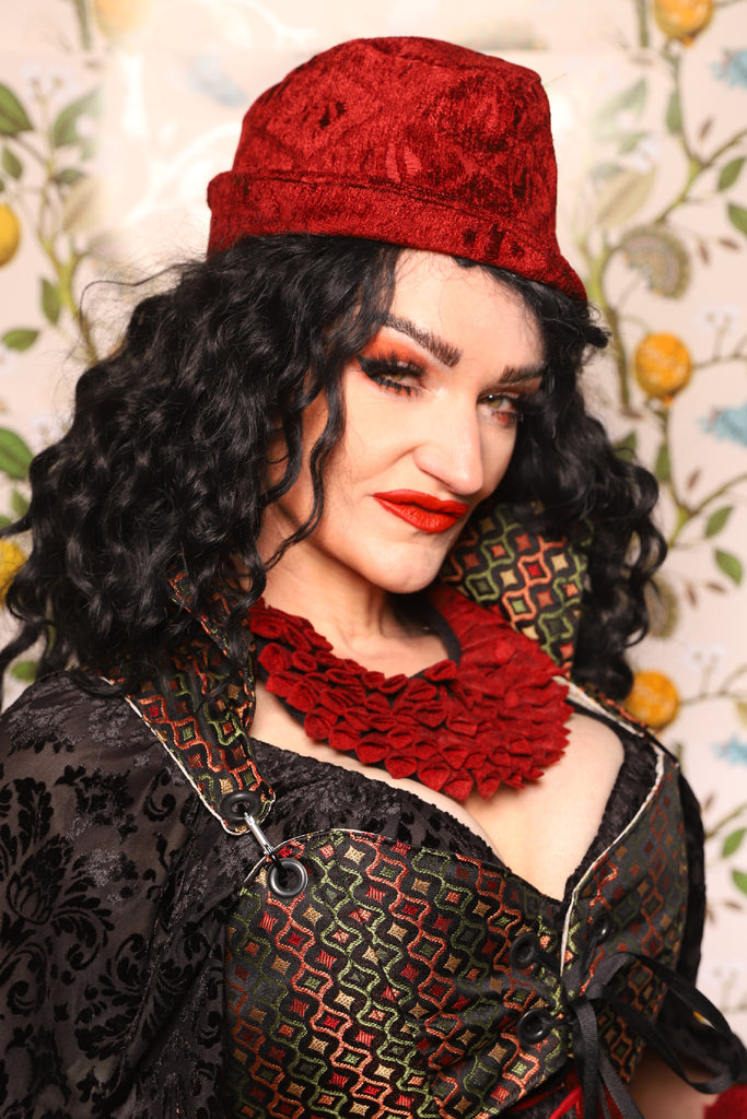 Garrison Hat w/Brim in Crimson Diamond Upholstery/ AND Garrison Hat w/Brim in Troubadour Jacquard - The Wandering Minstrel Collection