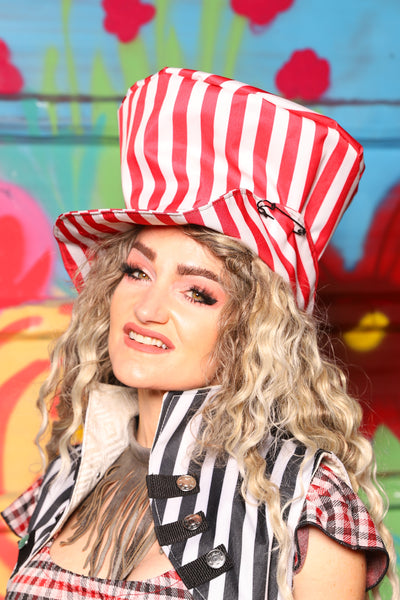 Mad Hatter Hat in Red & White Stripe Canvas - Day 6 of 22 Days of Damsel