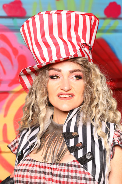 Mad Hatter Hat in Red & White Stripe Canvas - Day 6 of 22 Days of Damsel
