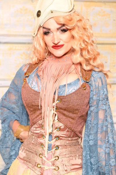 Cropped Courtier Corset in Rustic Pink Upholstery *PLEASE order by BUST Measurement, NOT waist!* - Surprise Sale!