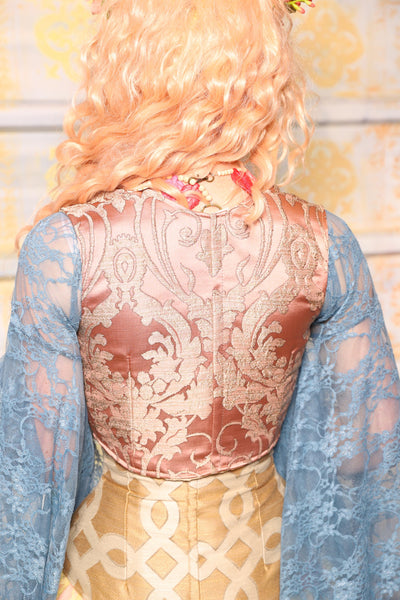 Cropped Dapper Courtier Corset in Pearl Pink Damask *PLEASE order by BUST Measurement, NOT waist!* - Surprise Sale!