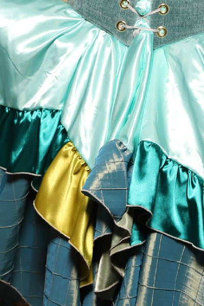 23. Mini Fairy Skirt w/Patchwork ruffle in Tideglass Mint Shiny Satin - The Minerally Mine Collection