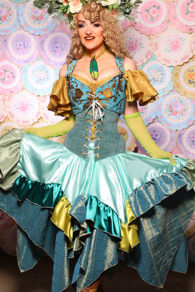 23. Mini Fairy Skirt w/Patchwork ruffle in Tideglass Mint Shiny Satin - The Minerally Mine Collection