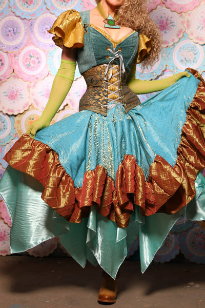 22. Mini Fairy Skirt in Mediterranean Blue Shimmer w/Sunrise Pintuck Ruffle - The Minerally Mine Collection