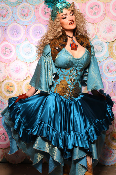 25. Mini Fairy Skirt w/ruffle in Peacock Teal Satin - The Minerally Mine Collection