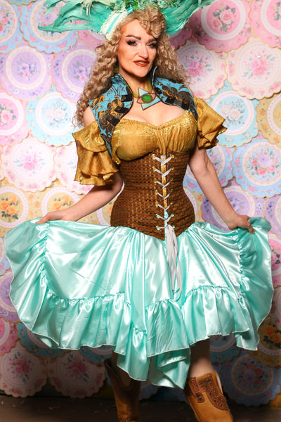 26. Mini Fairy Skirt w/ruffle in Tideglass Mint Shiny Satin - The Minerally Mine Collection