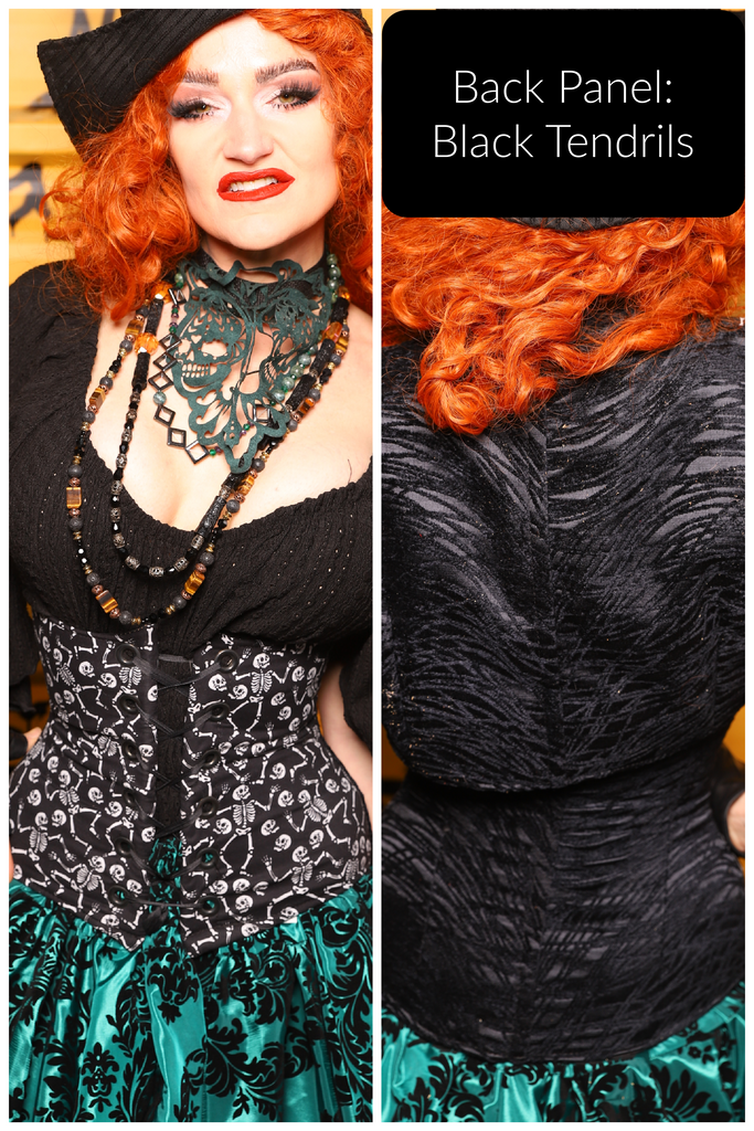 32. Petite Wench in Black Tendrils w/Front Panels in Dancing Skeleton - The Parlay and Promenade Collection