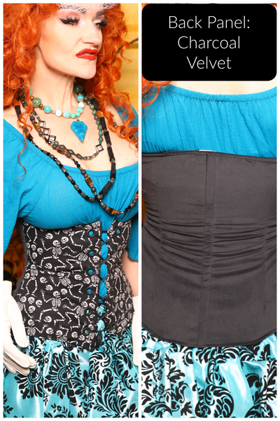 33. Petite Wench in Charcoal Velvet w/Front Panels in Dancing Skeleton - The Parlay and Promenade Collection