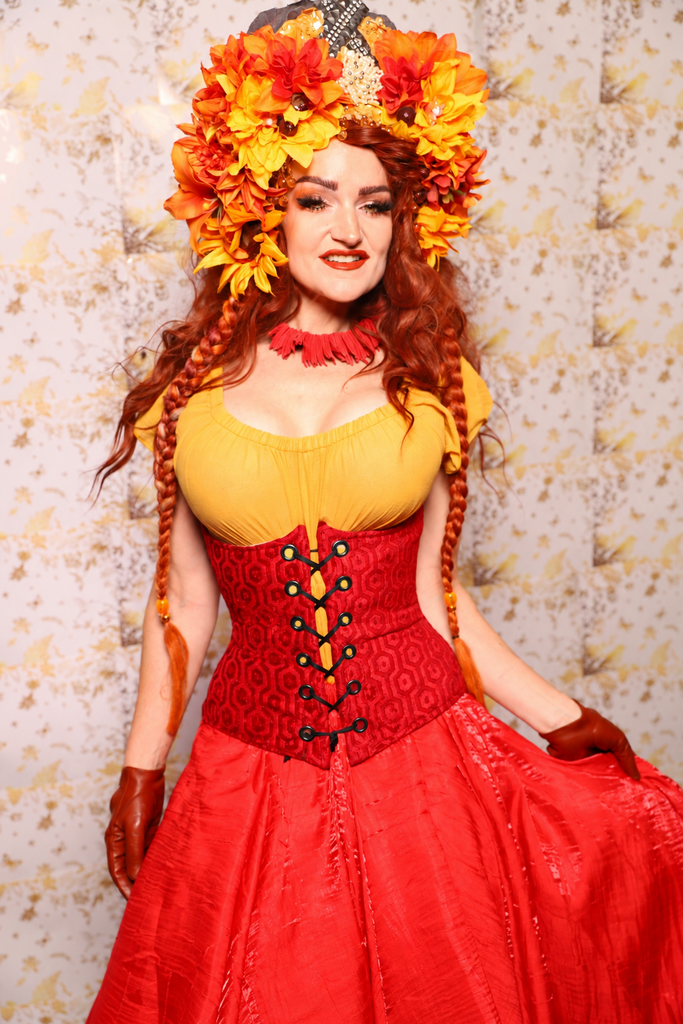 39. Petite Wench Underbust Corset in Tomato Honeycomb - The Marinara Maidens Collection