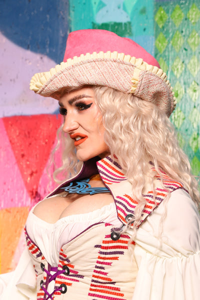 Split Cowboy Hat in Bubble Gum Velvet - The World of Laughter and Hopes Collection
