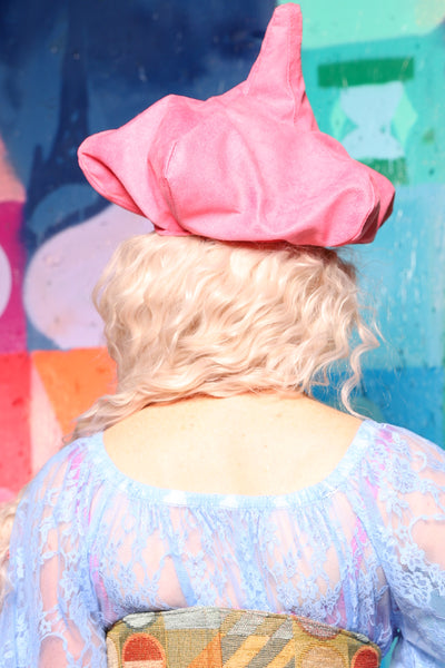 Turret Roof Hat in Bubble Gum Velvet - The World of Laughter and Hopes Collection