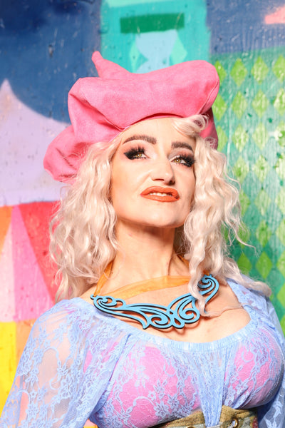Turret Roof Hat in Bubble Gum Velvet - The World of Laughter and Hopes Collection