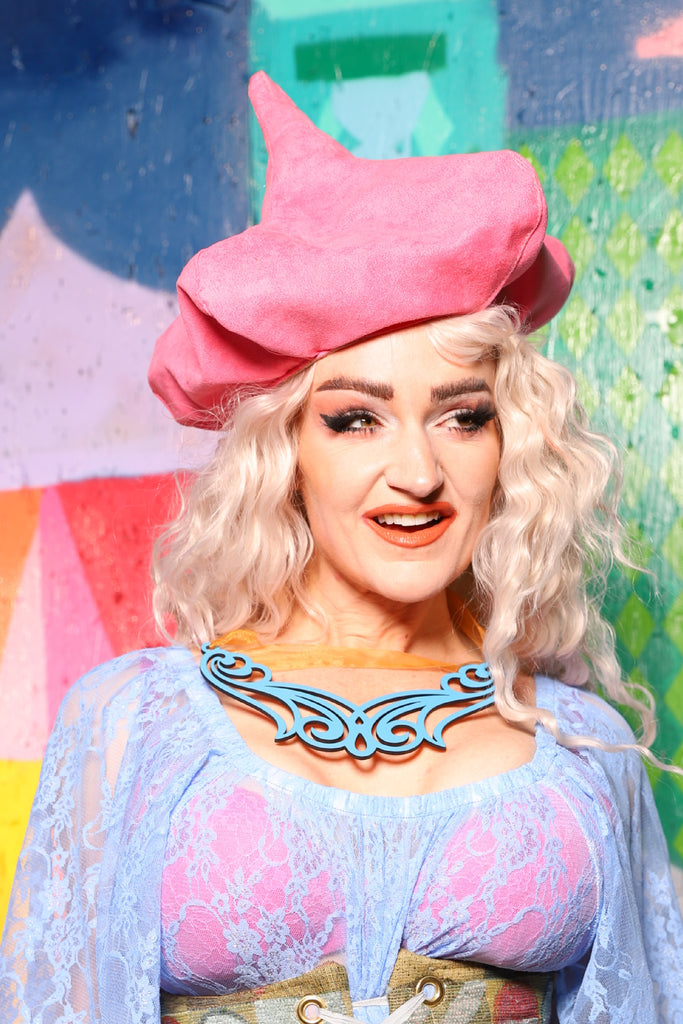 Turret Roof Hat in Bubble Gum Velvet - The World of Laughter and Hopes Collection