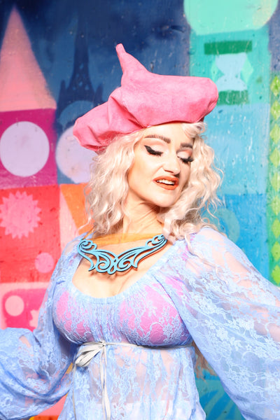 Turret Roof Hat in Bubble Gum Velvet - The World of Laughter and Hopes Collection