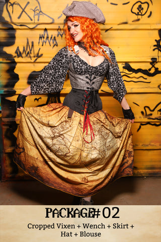 Pirate Package #02 Includes: Cropped Vixen + Wench + Skirt + Pirate Hat + Blouse - Pirate Mystery Box Collection