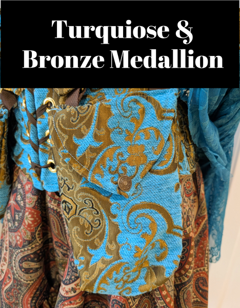 Set of Pockets in Turquise & Bronze Medallion - The "Fairy Flea Market" Collection