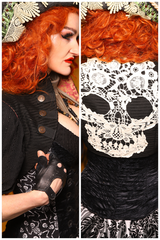 Sgt. Pepper Vest in Black Corded Upholstery w/Skull patch - The Parlay and Promenade Collection