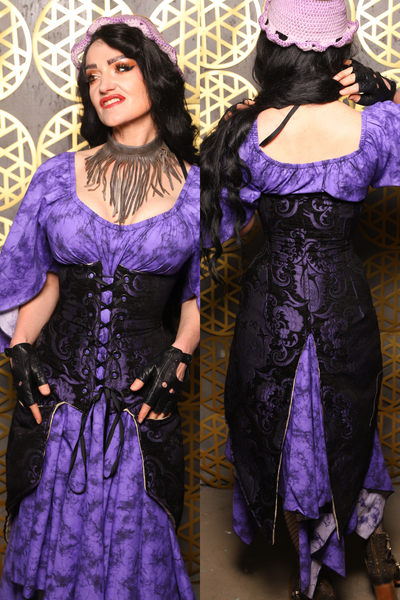 Siren Corset w/pockets in Black & Purple Medallion - The “Pick Pocket Princess” Collection