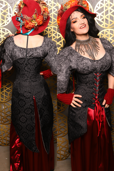 Siren Corset w/pockets in Black Filigree - The “Pick Pocket Princess” Collection